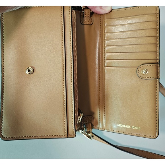 Michael KORS Brown Monogram Logo Canvas Leather Wallet Crossbody Bag 32T1GT9C3B - Picture 4 of 6